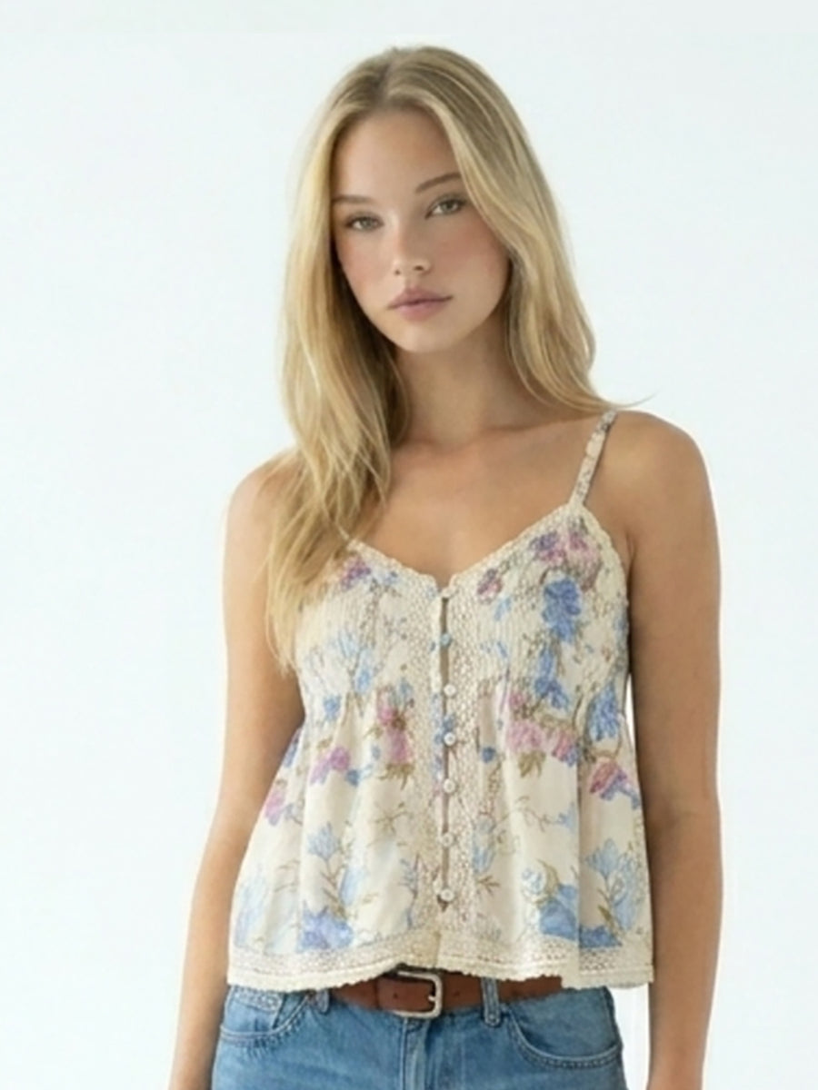 ANAIS - SLEEVELESS BLOUSE WITH PINTUCK & LACE