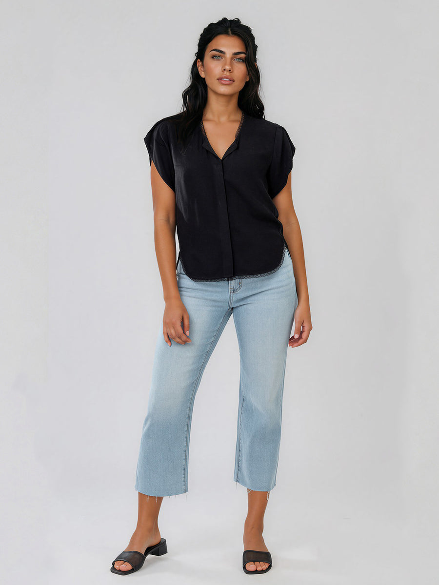 NELLA  - JACQUARD SHORT SLEEVE BLOUSE