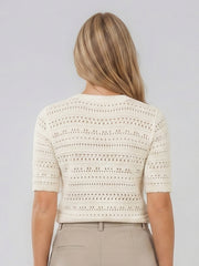SABRINA – CREWNECK POINTELLE SHORT SLEEVE SWEATER
