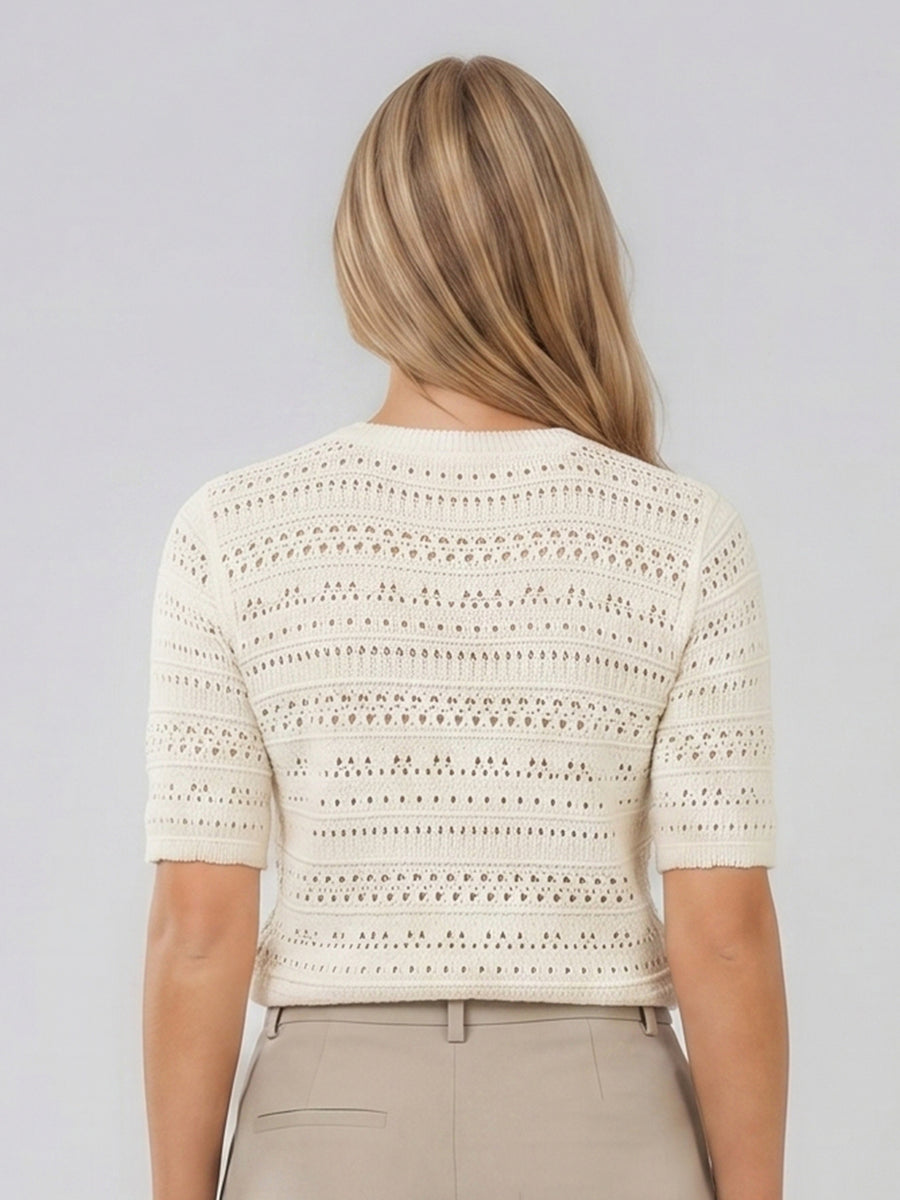 SABRINA – CREWNECK POINTELLE SHORT SLEEVE SWEATER