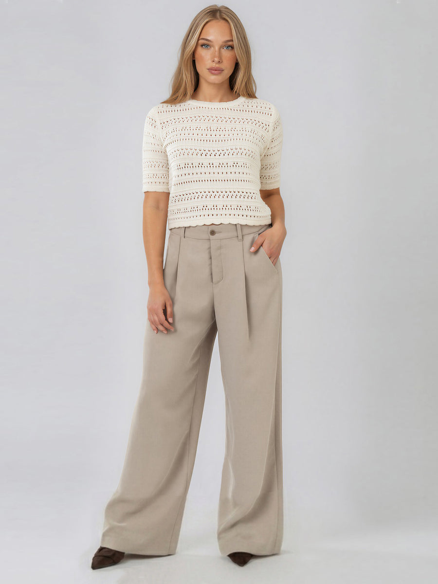 SABRINA – CREWNECK POINTELLE SHORT SLEEVE SWEATER