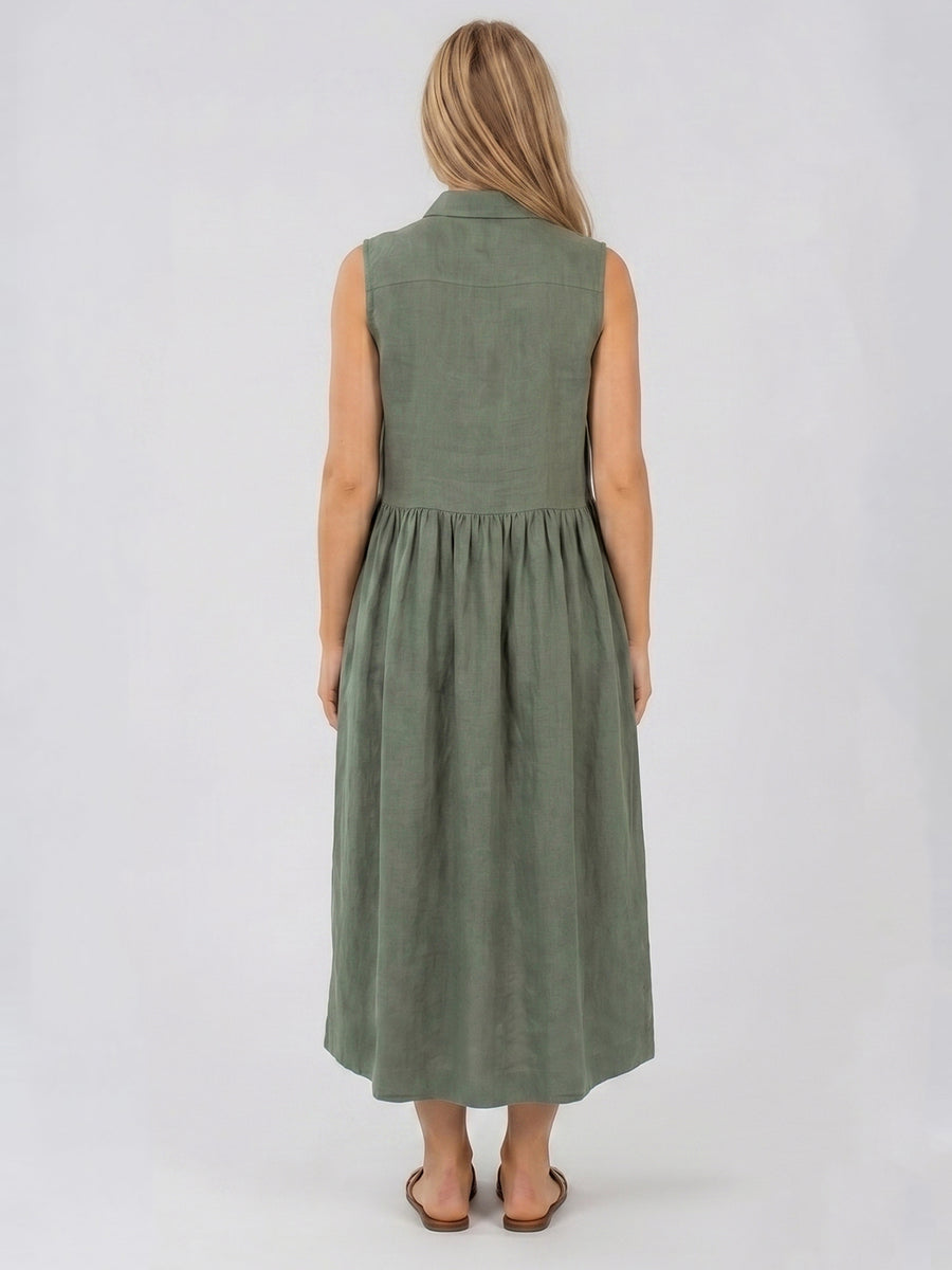 SOLEIL – SLEEVELESS LINEN MIDI DRESS