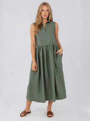 SOLEIL – SLEEVELESS LINEN MIDI DRESS