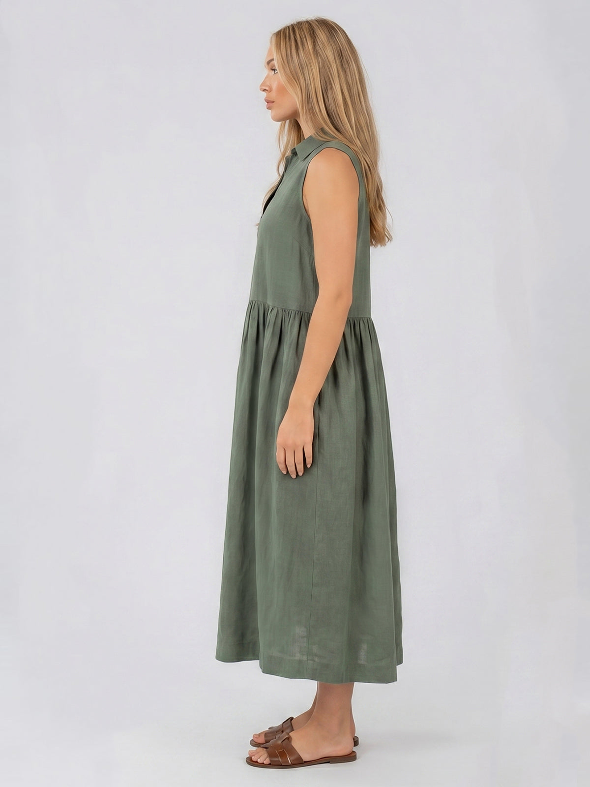 SOLEIL – SLEEVELESS LINEN MIDI DRESS