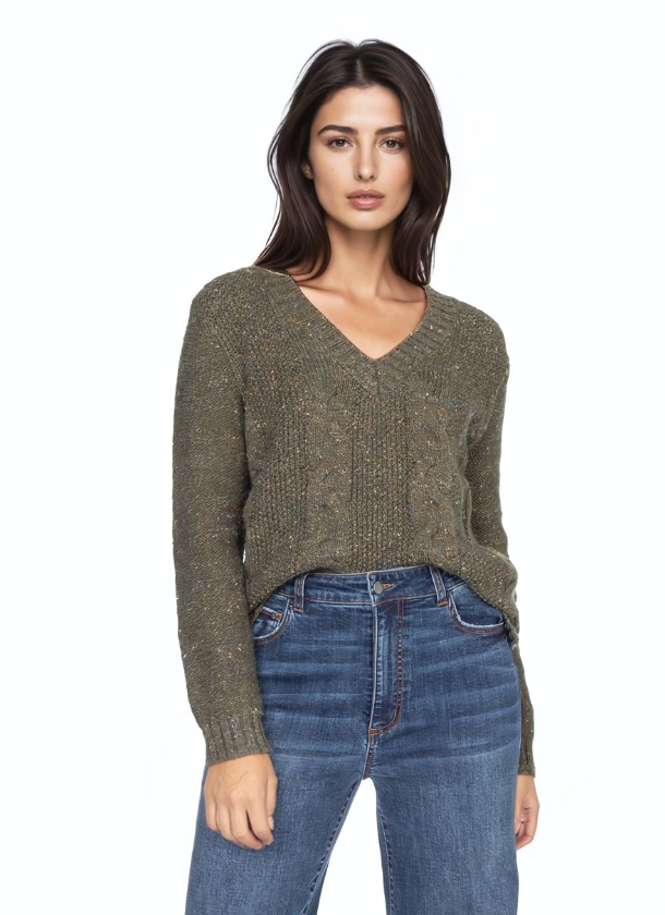 TAVI - CABLE V-NECK NEP SWEATER