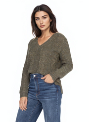 TAVI - CABLE V-NECK NEP SWEATER