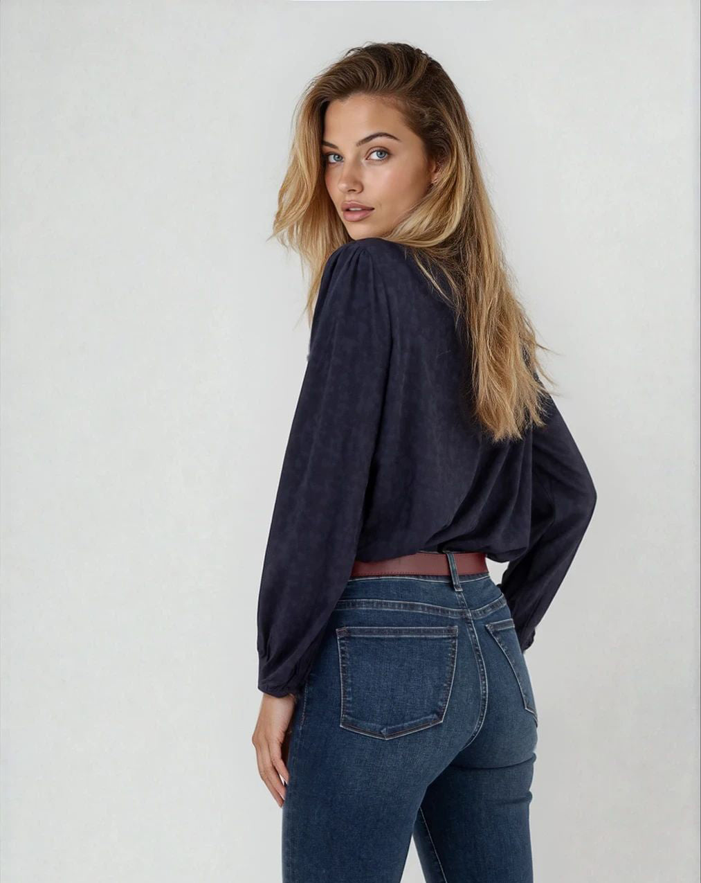 CALLA - TONAL JACQUARD BLOUSE WITH SHIRRED YOKE