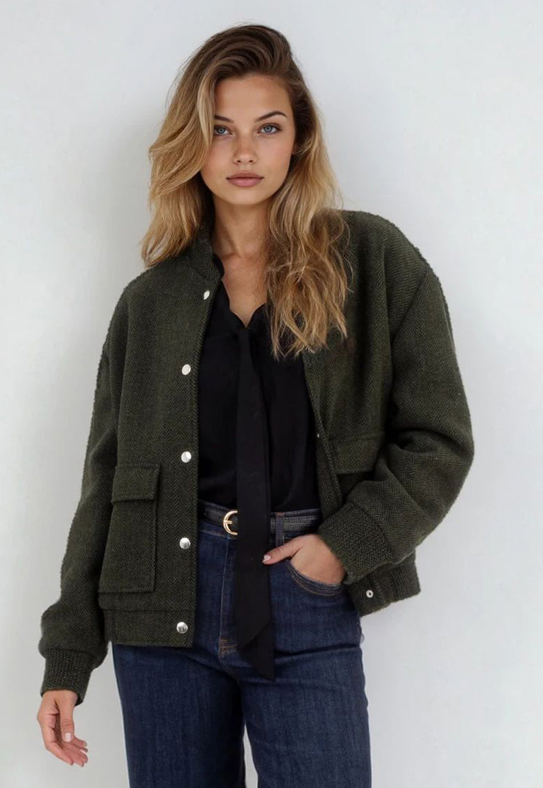 TATIANA - HERRINGBONE BOMBER JACKET