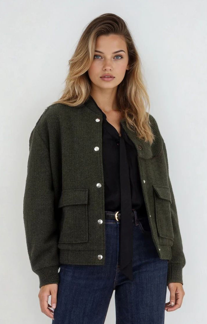 TATIANA - HERRINGBONE BOMBER JACKET