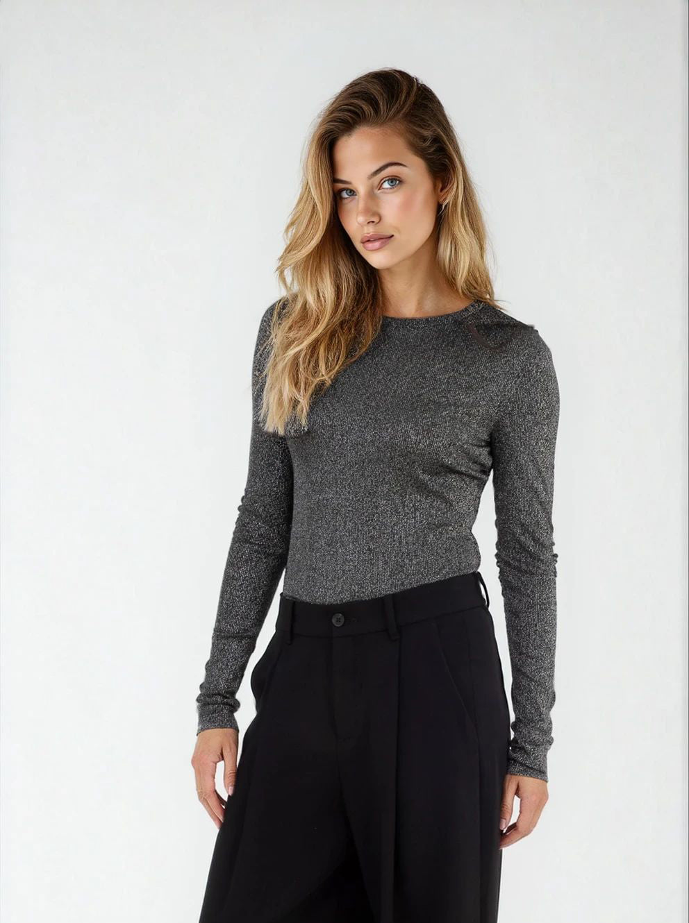 KYLIE - LONG SLEEVE LUREX TOP