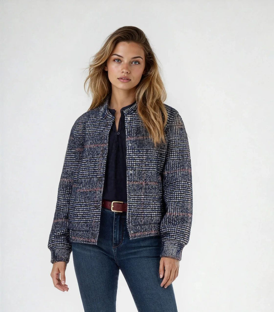 BRYNN - PLAID BOUCLE BOMBER JACKET