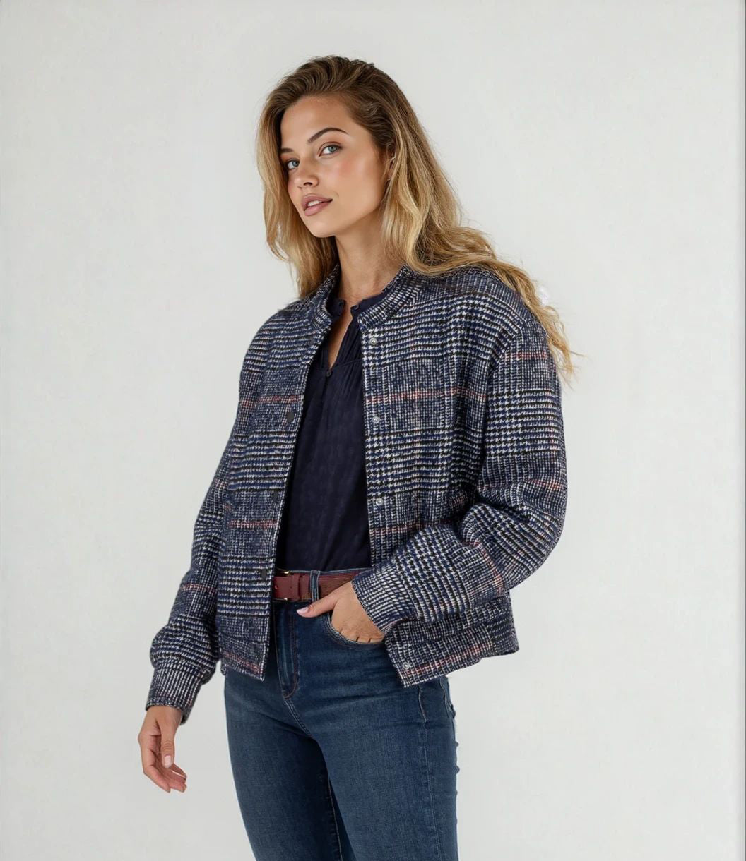 BRYNN - PLAID BOUCLE BOMBER JACKET