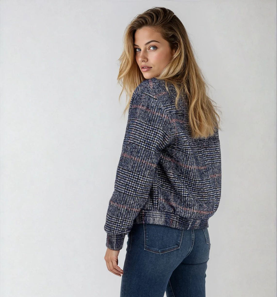BRYNN - PLAID BOUCLE BOMBER JACKET